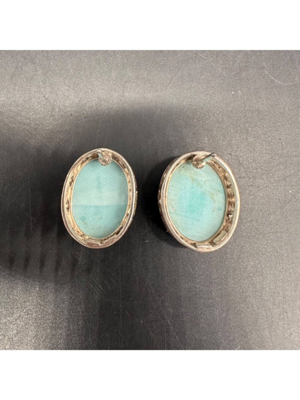 Vintage Sterling Silver Turquoise Oval Earrings Filigree Western Boho Festival - Picture 5 of 12